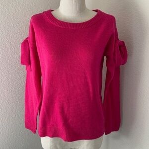 [XS]Ann Taylor Vibrant Pink Wool Nylon blend Sweater Shoulder Bows Pullover